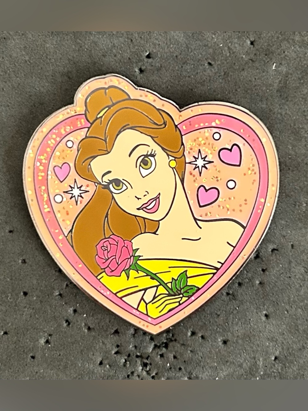 Disney Disneyland Glitter Belle Sparkle Princess Heart Pin Beauty & the Beast